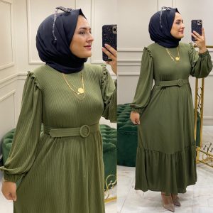 Fitili örme kumaş fırfırı elbise