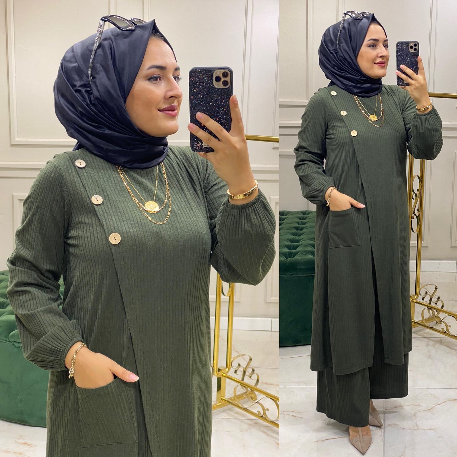 Fitili örme kumaş düğmeli takım - Görsel 5