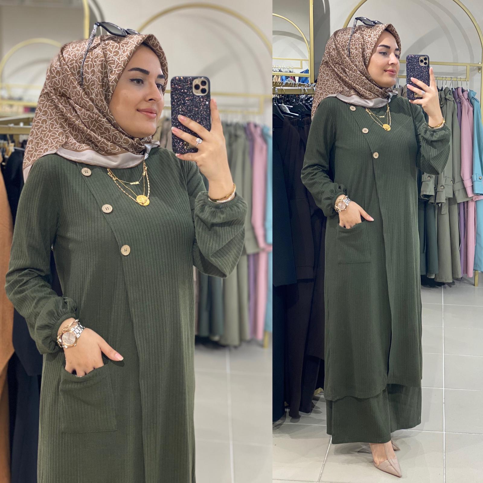 Fitili örme kumaş düğmeli takım - Görsel 8