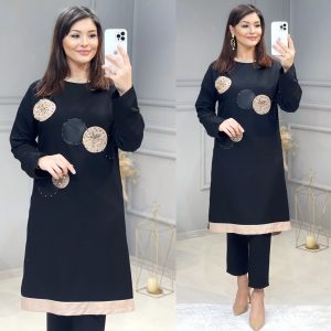 Deri boncuk işlemeli Tunik