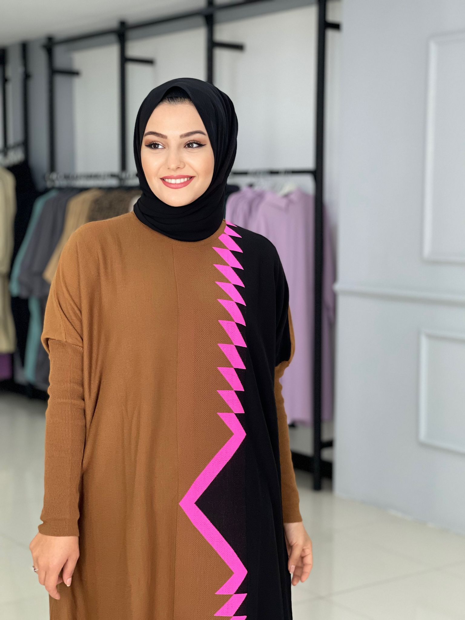 Desenli çizgili Triko Tunik - Görsel 5