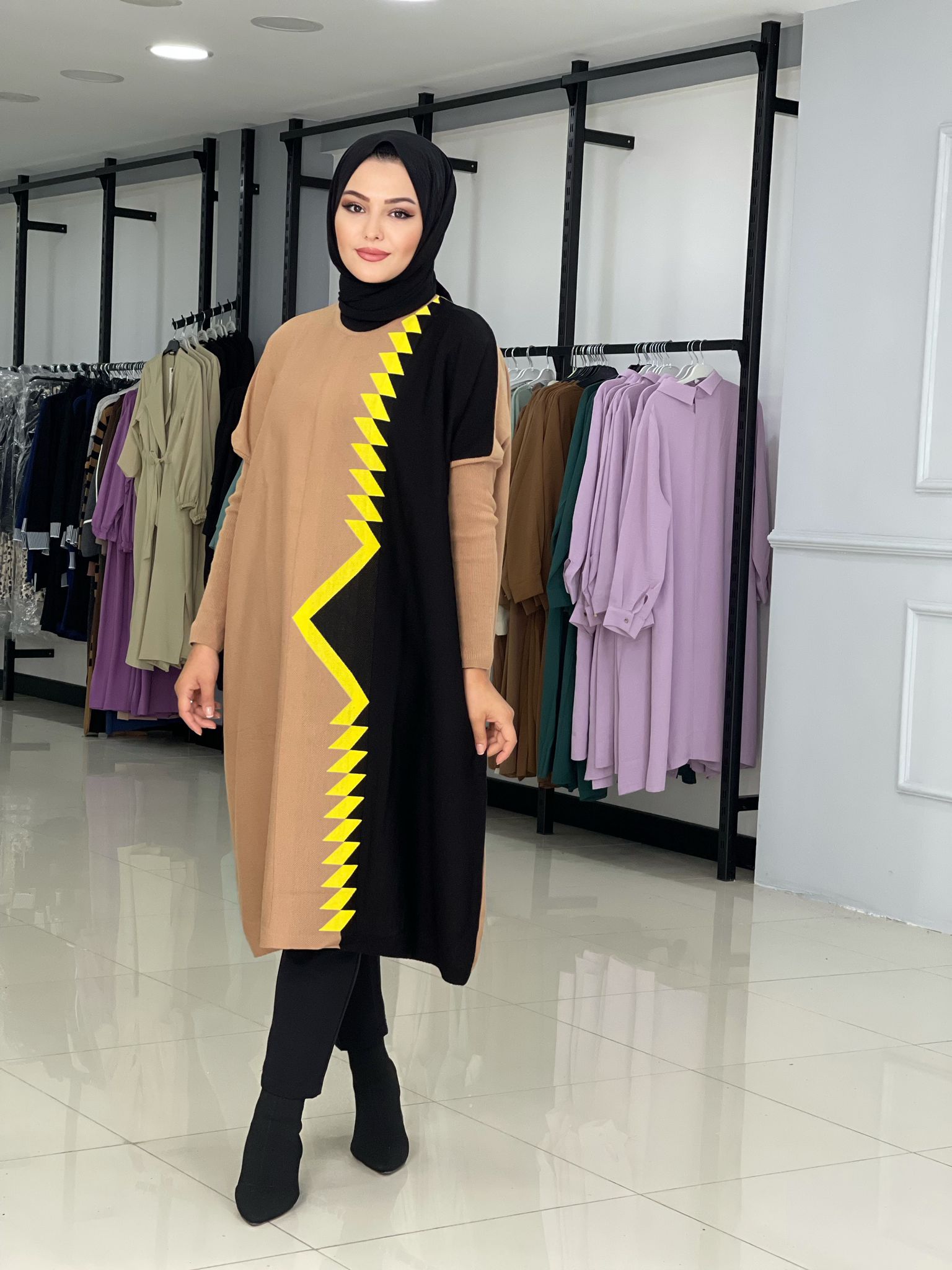 Desenli çizgili Triko Tunik - Görsel 6