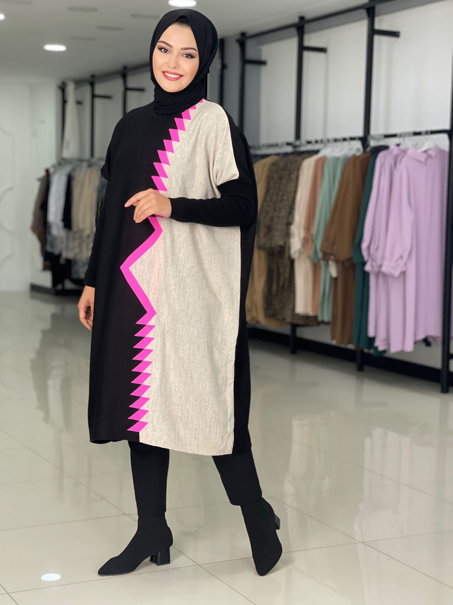 Desenli çizgili Triko Tunik
