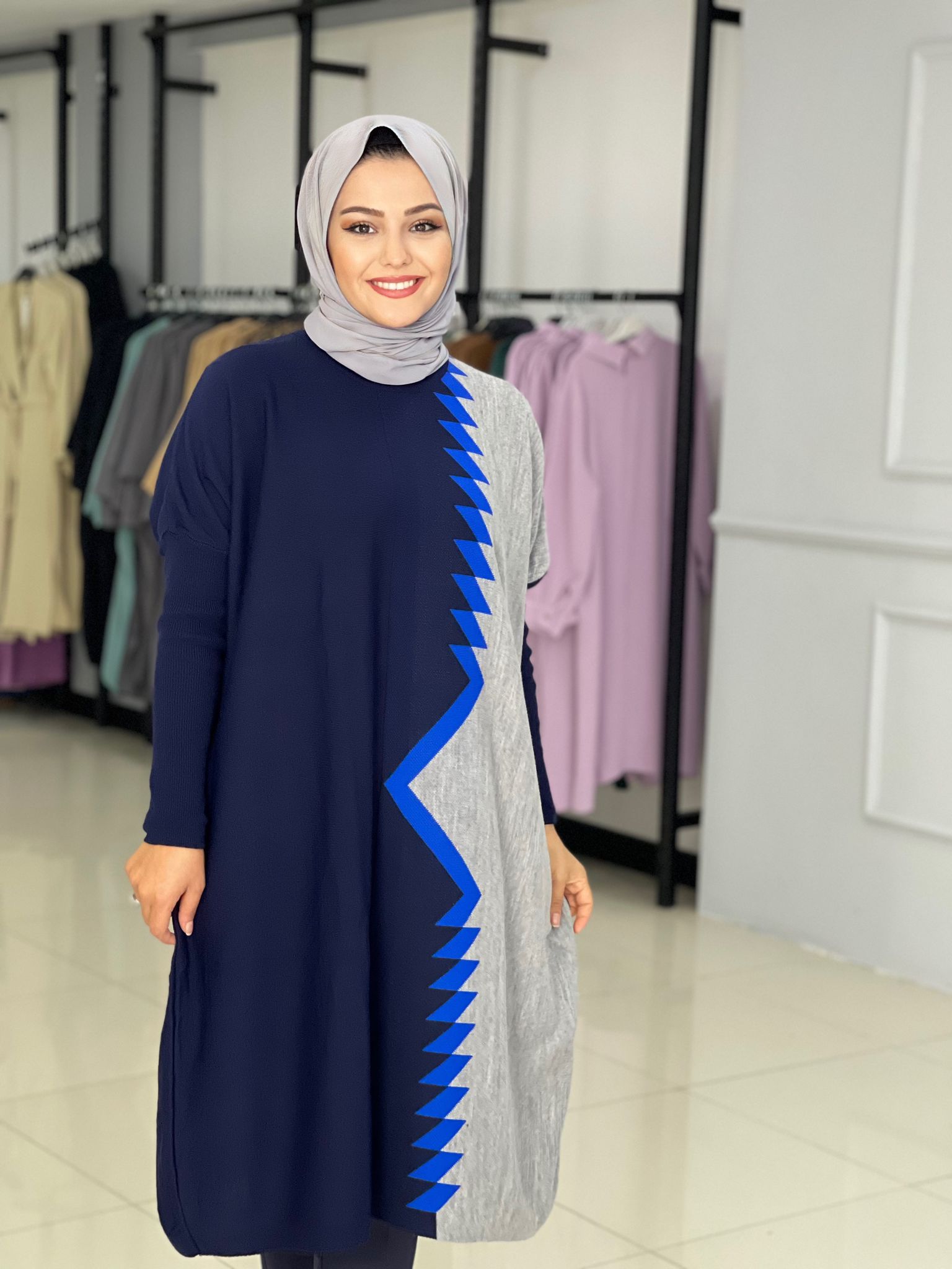 Desenli çizgili Triko Tunik - Görsel 9