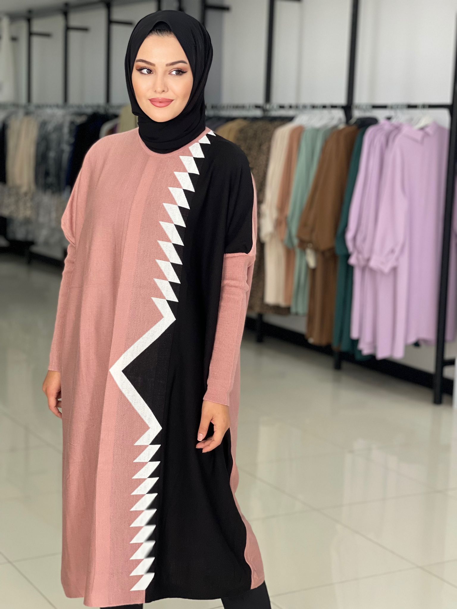 Desenli çizgili Triko Tunik - Görsel 2