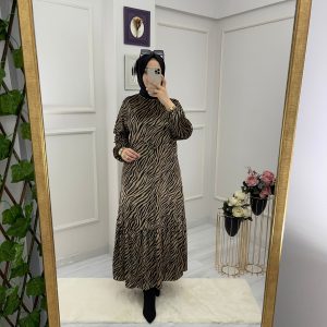 Kadife kumaş zebra desenli elbise