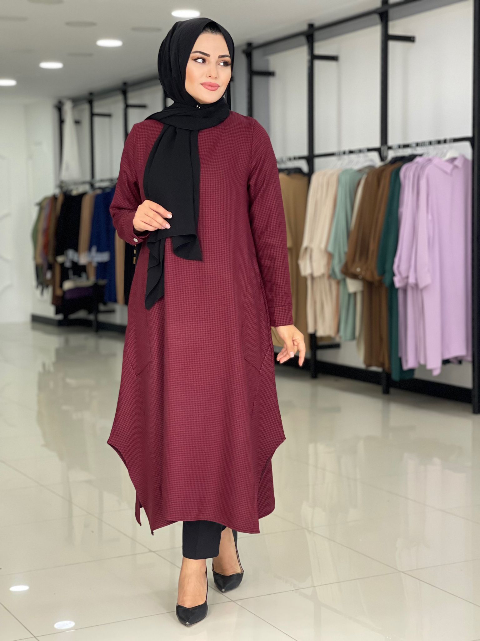Kazayağı desenli yün efekt tunik - Görsel 10