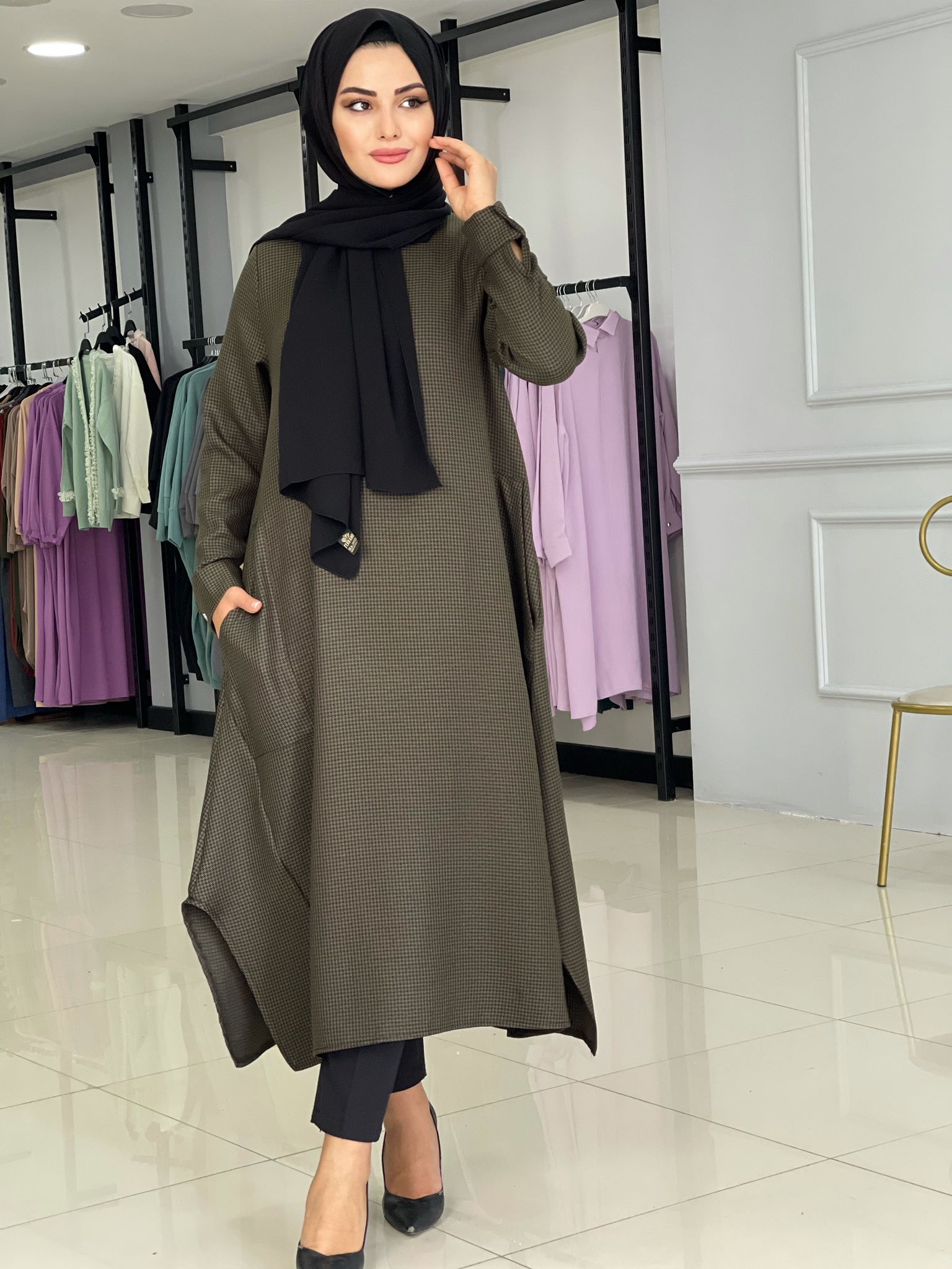 Kazayağı desenli yün efekt tunik - Görsel 4