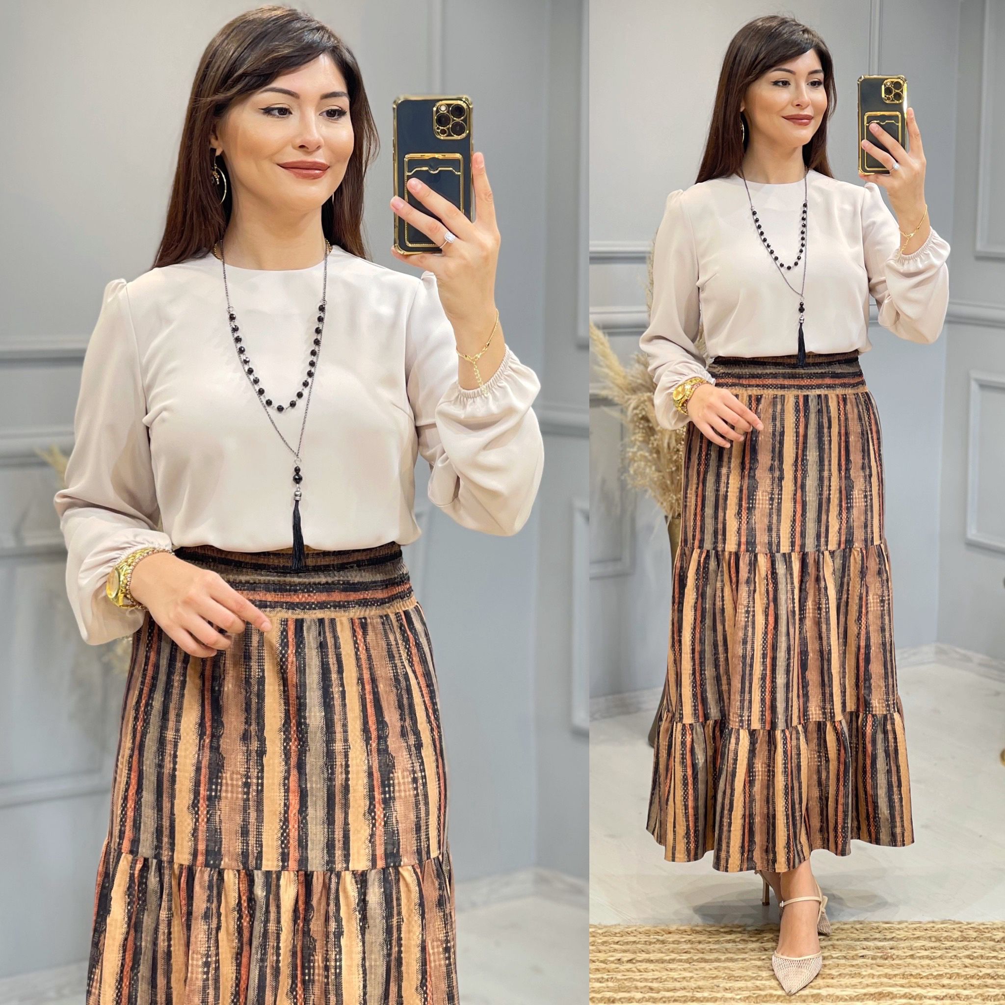Soft kumaş lastikli astarlı etek - Görsel 10
