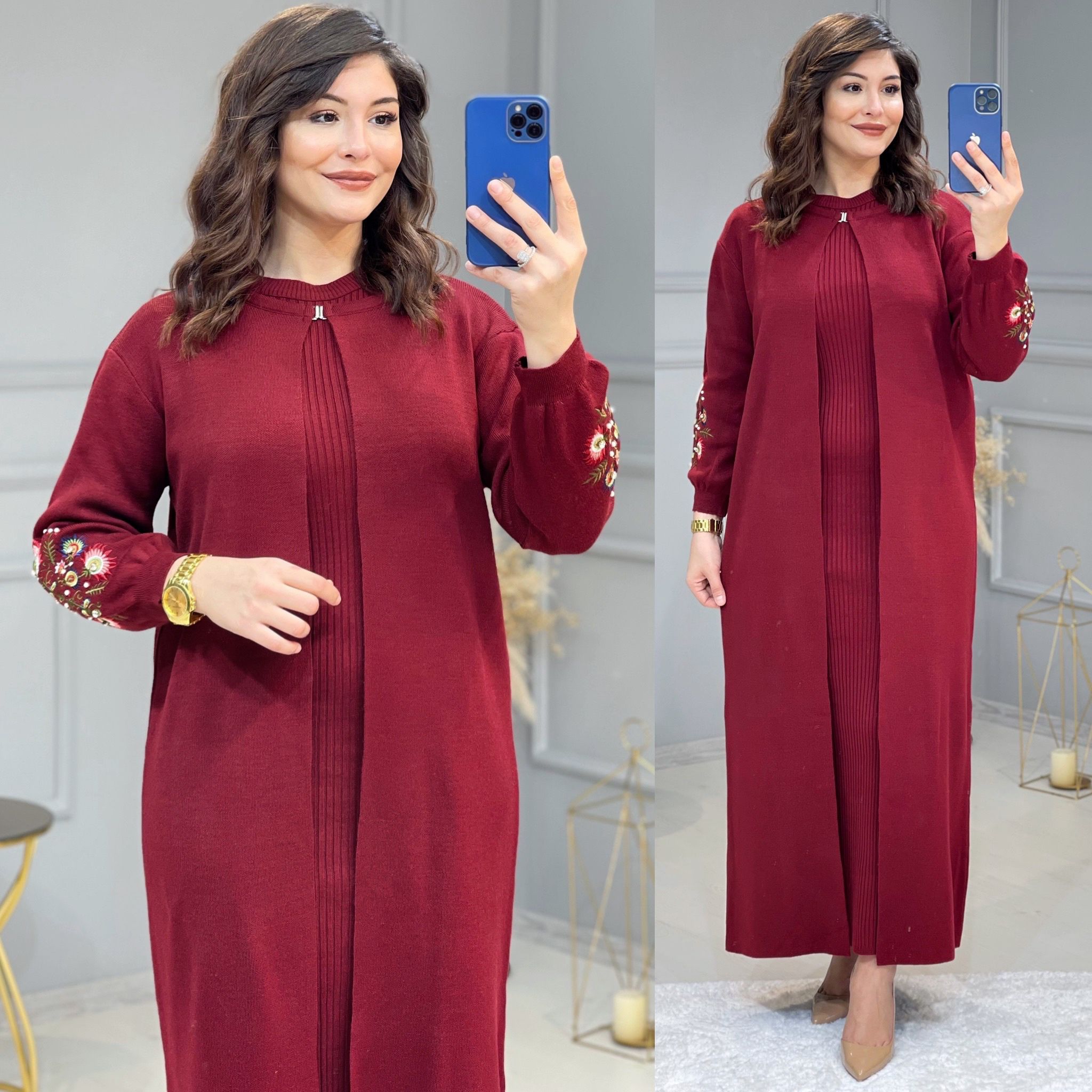 Örme Triko uzun hırka elbise takim - Görsel 6