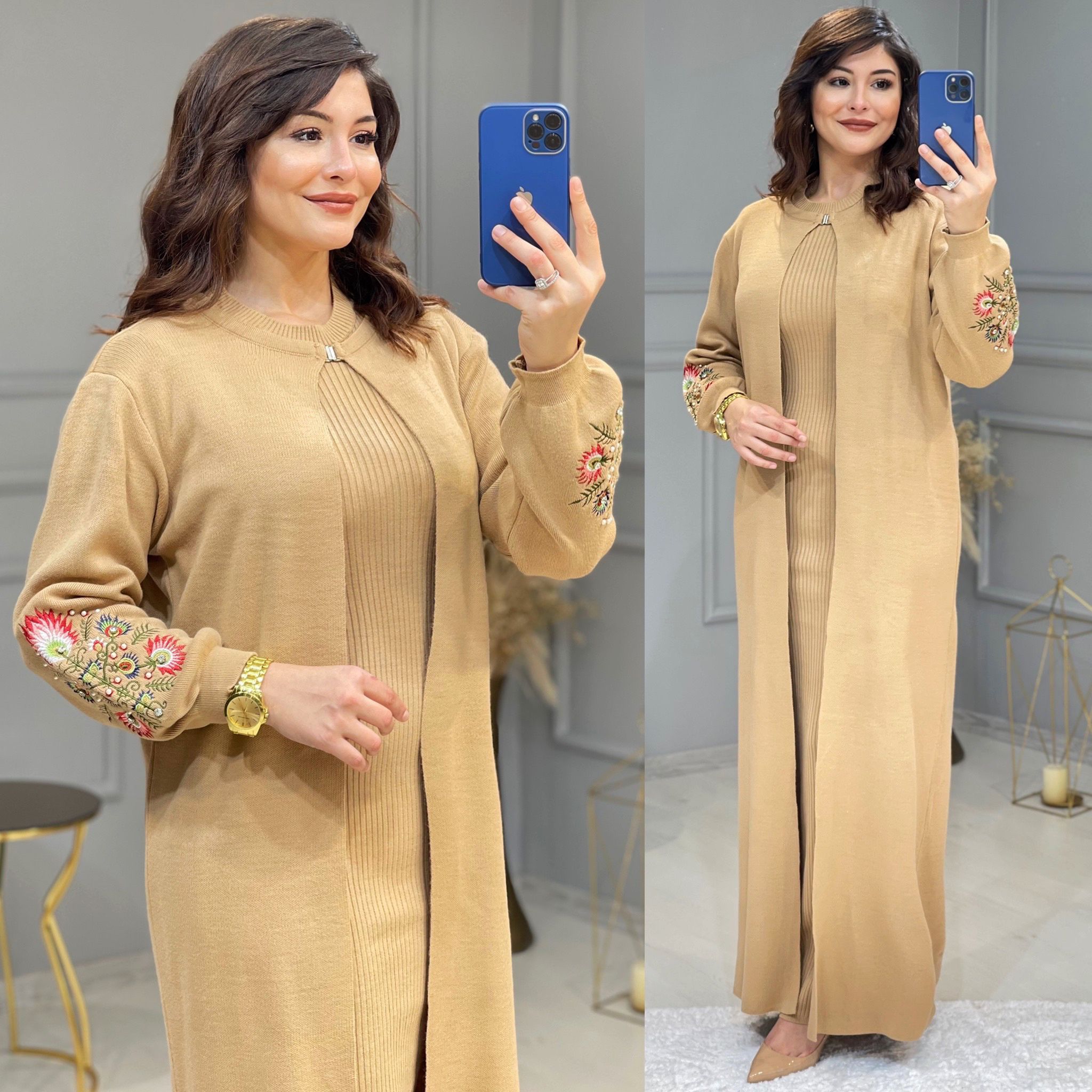 Örme Triko uzun hırka elbise takim - Görsel 2