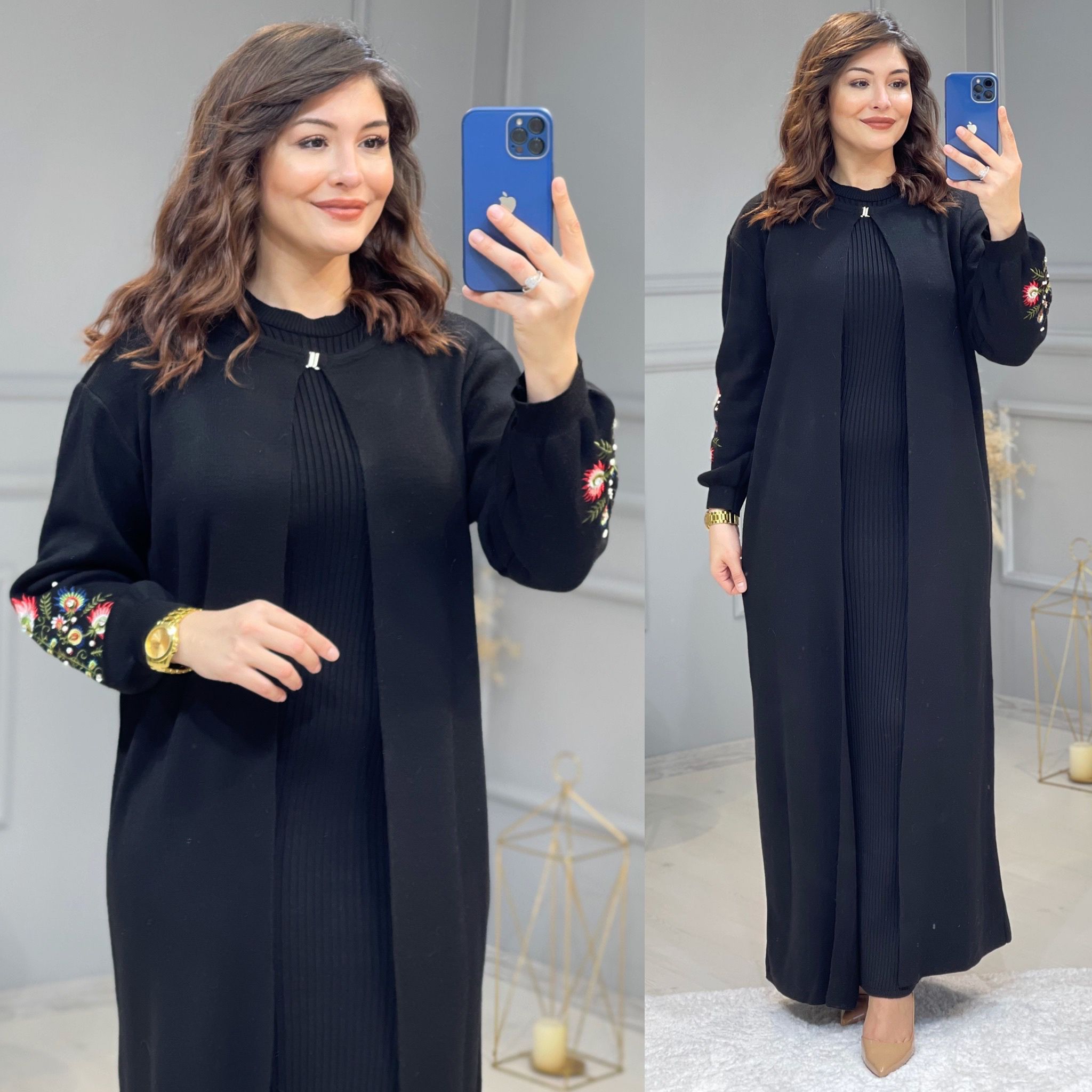 Örme Triko uzun hırka elbise takim - Görsel 3