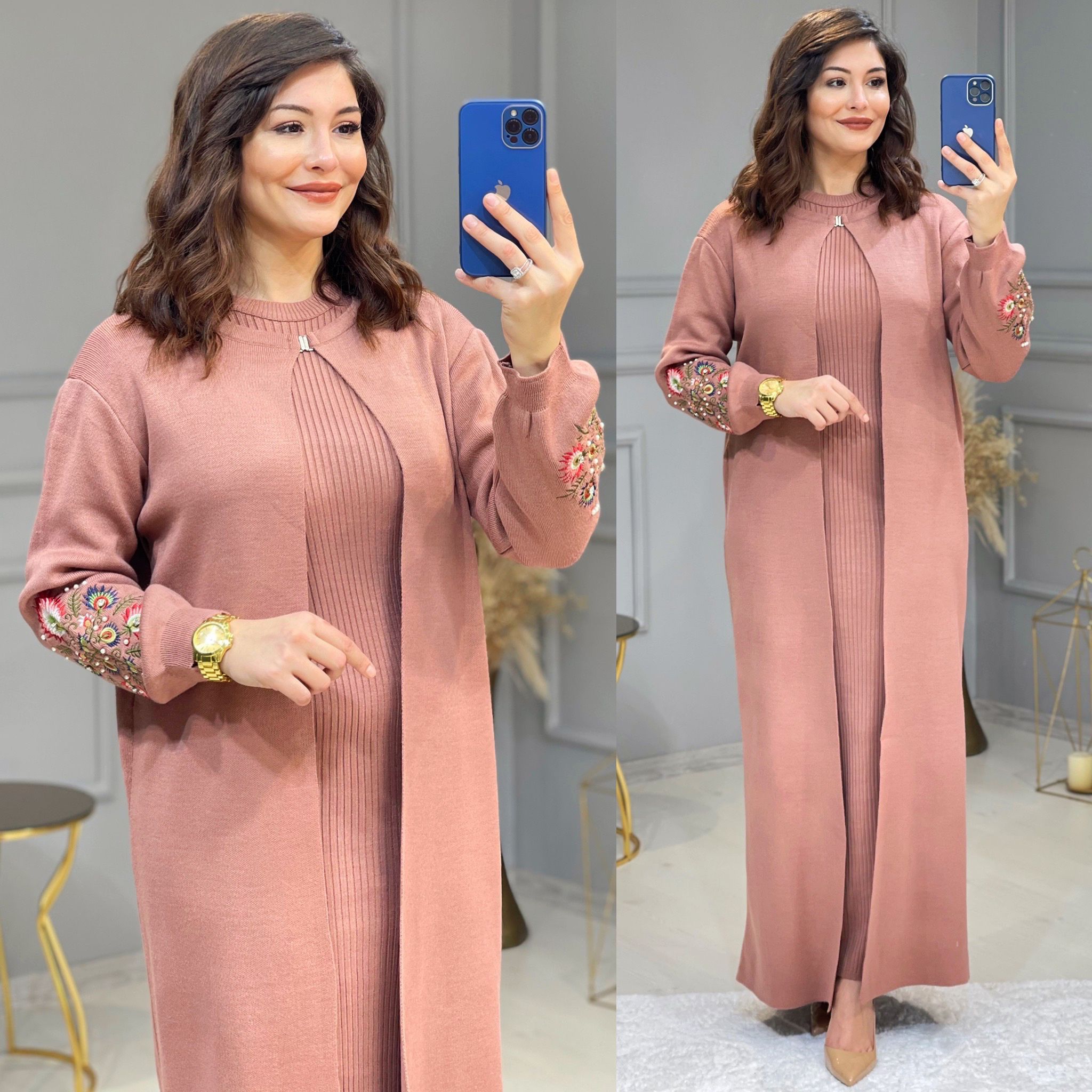 Örme Triko uzun hırka elbise takim - Görsel 5