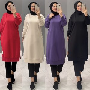 İkiiplik kumaş yırtmaçlı Tunik