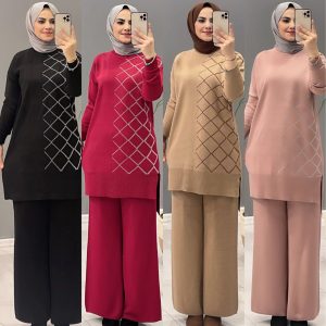 Baklava desenli triko takım