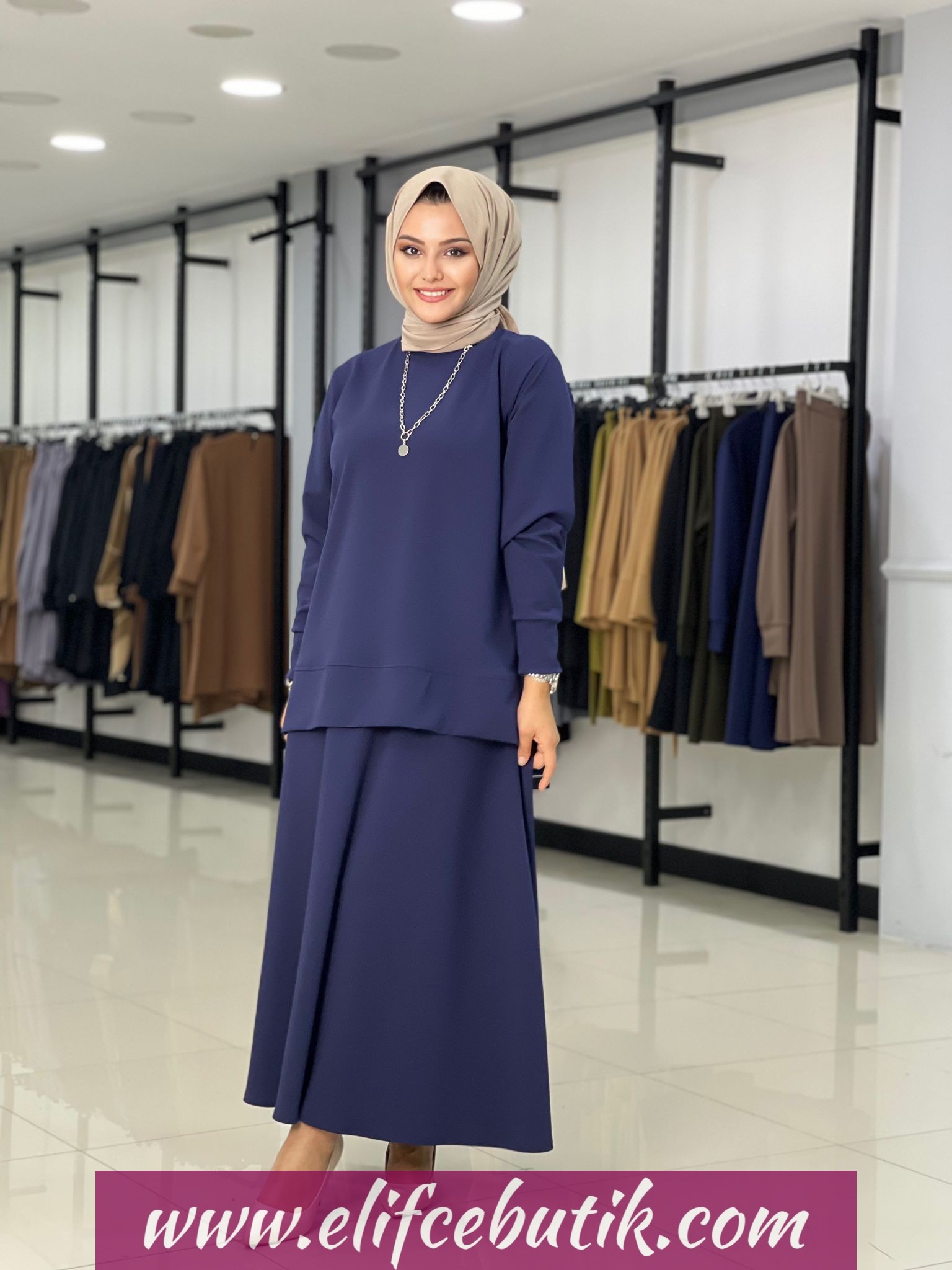 Krep kumaş ela Etekli takım - Görsel 9