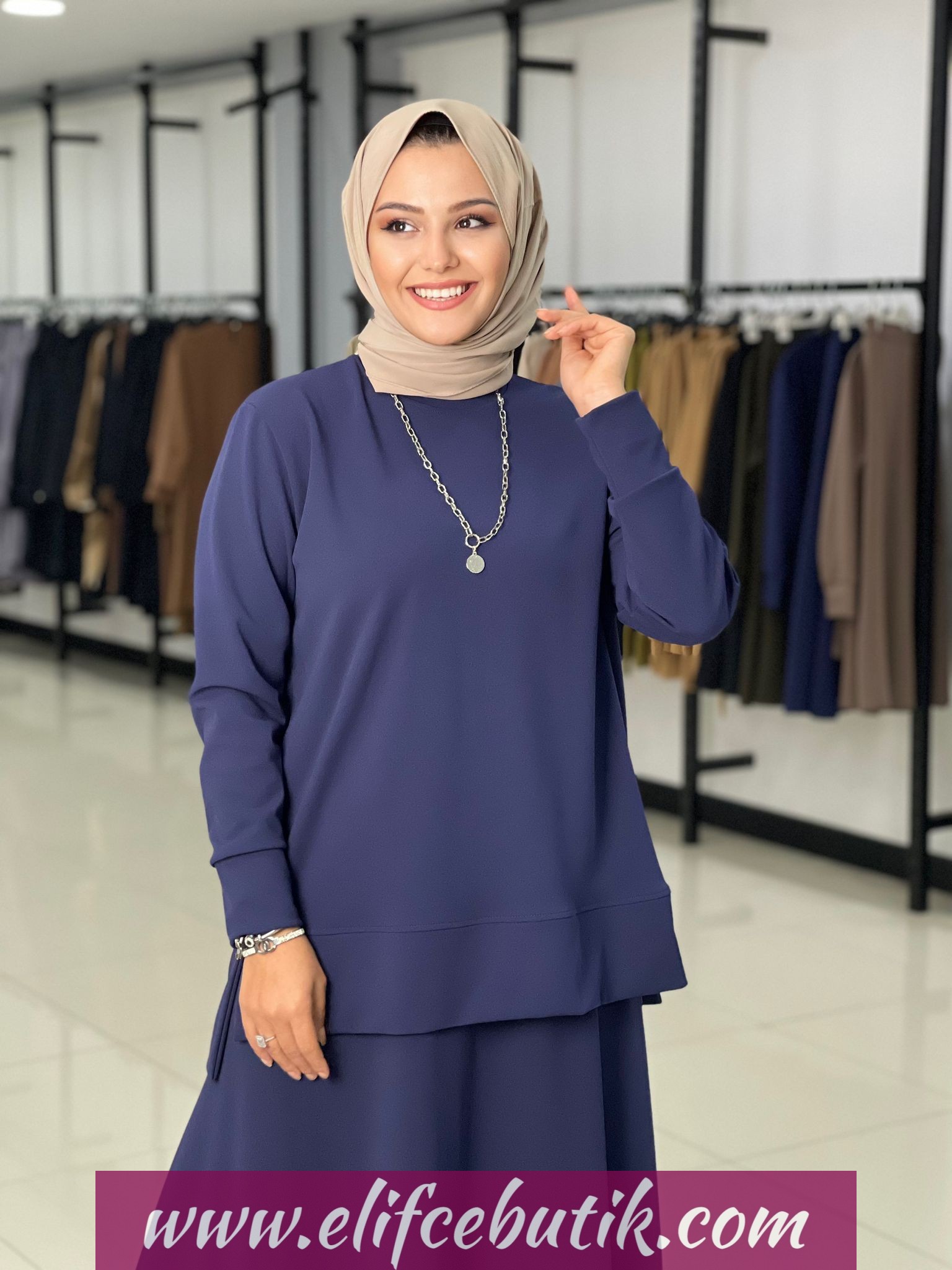 Krep kumaş ela Etekli takım - Görsel 5