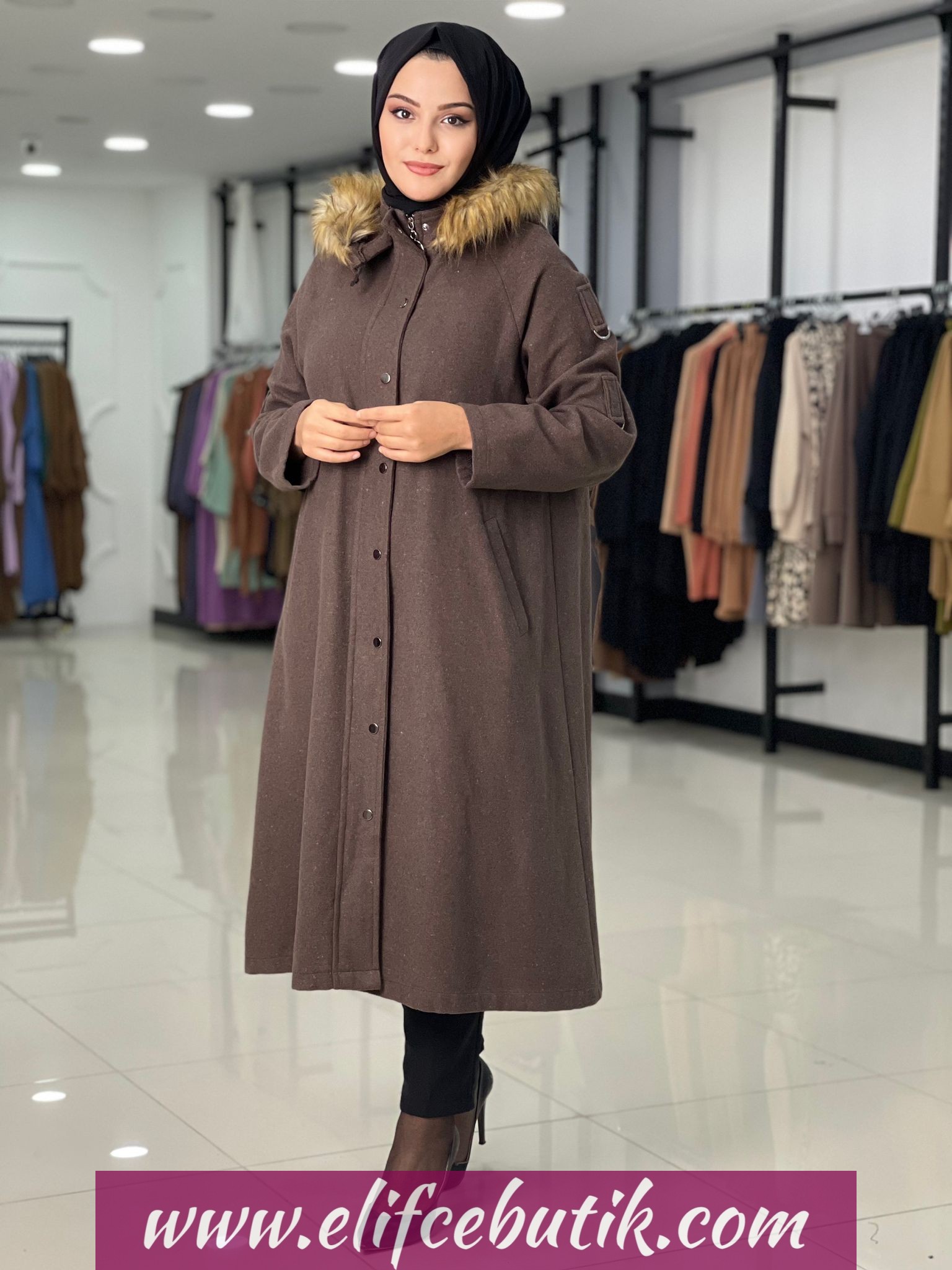 büyük beden kaşe kaban - Görsel 8