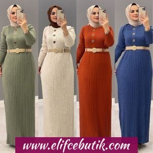 Triko elbise hasır kemerli