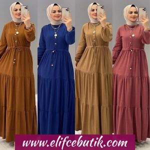 Fitili kışlık Belden büzgülü elbise