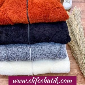 Peluş mont cepli fermuarlı