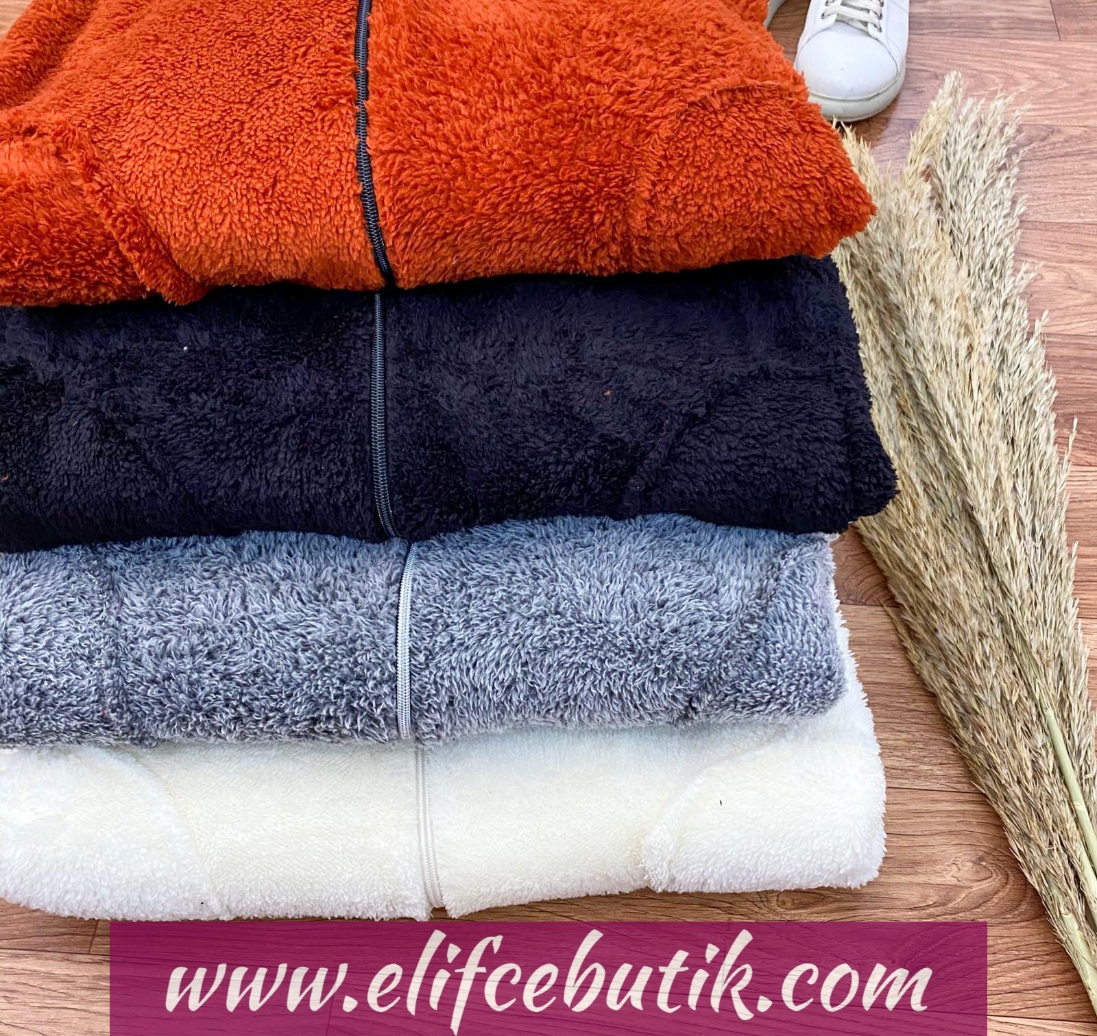 Peluş mont cepli fermuarlı