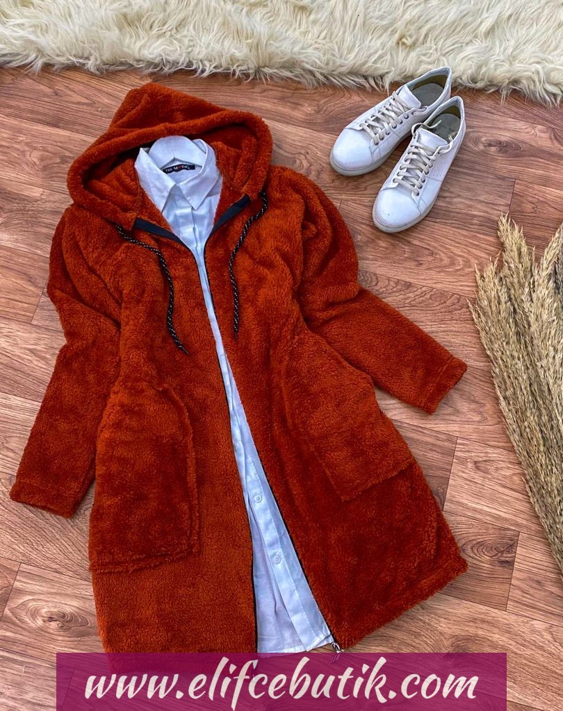 Peluş mont cepli fermuarlı - Görsel 3