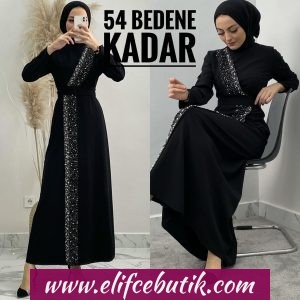 Atlas kumaş incili elbise büyük beden