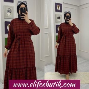 Zara kumaş Ekose kuşaklı elbise