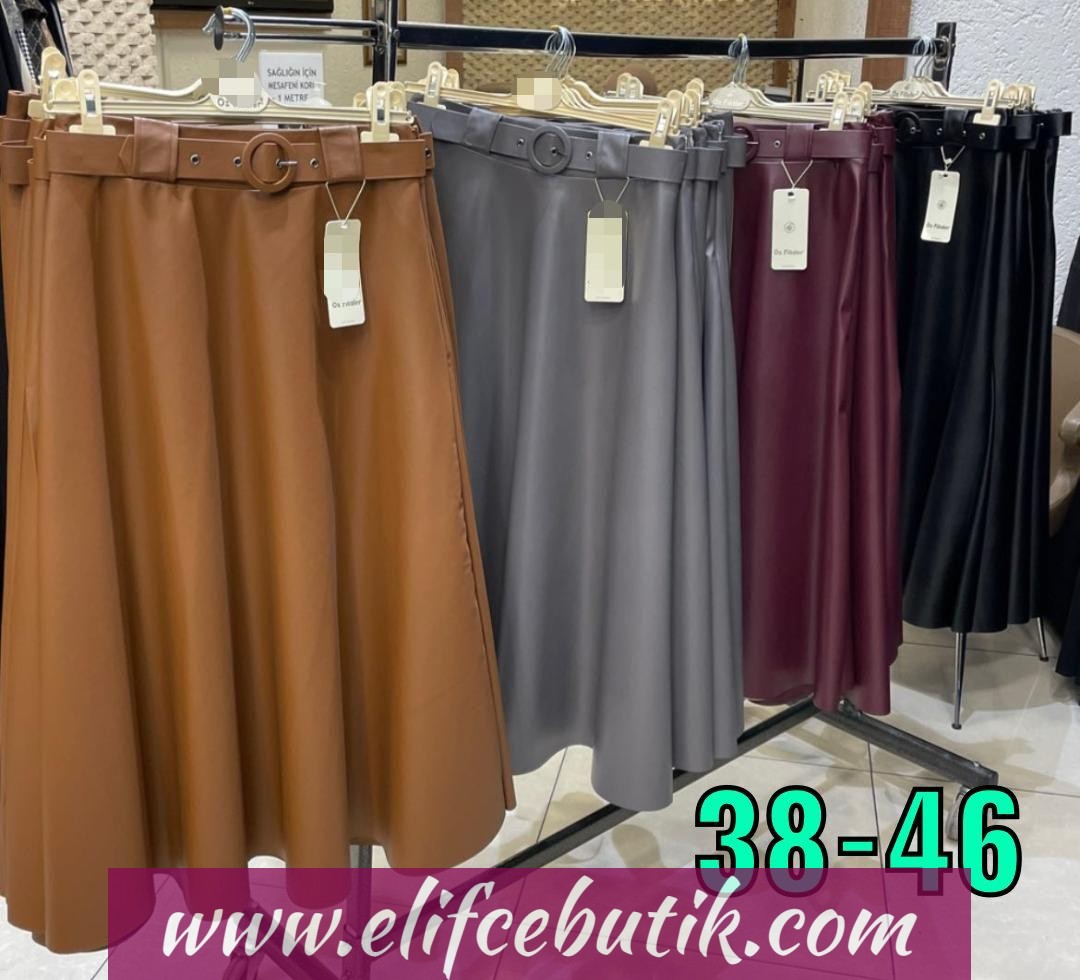Süet ceket kemerli deri etek - Görsel 8