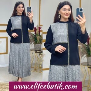 Taş baskılı krep etekli takım