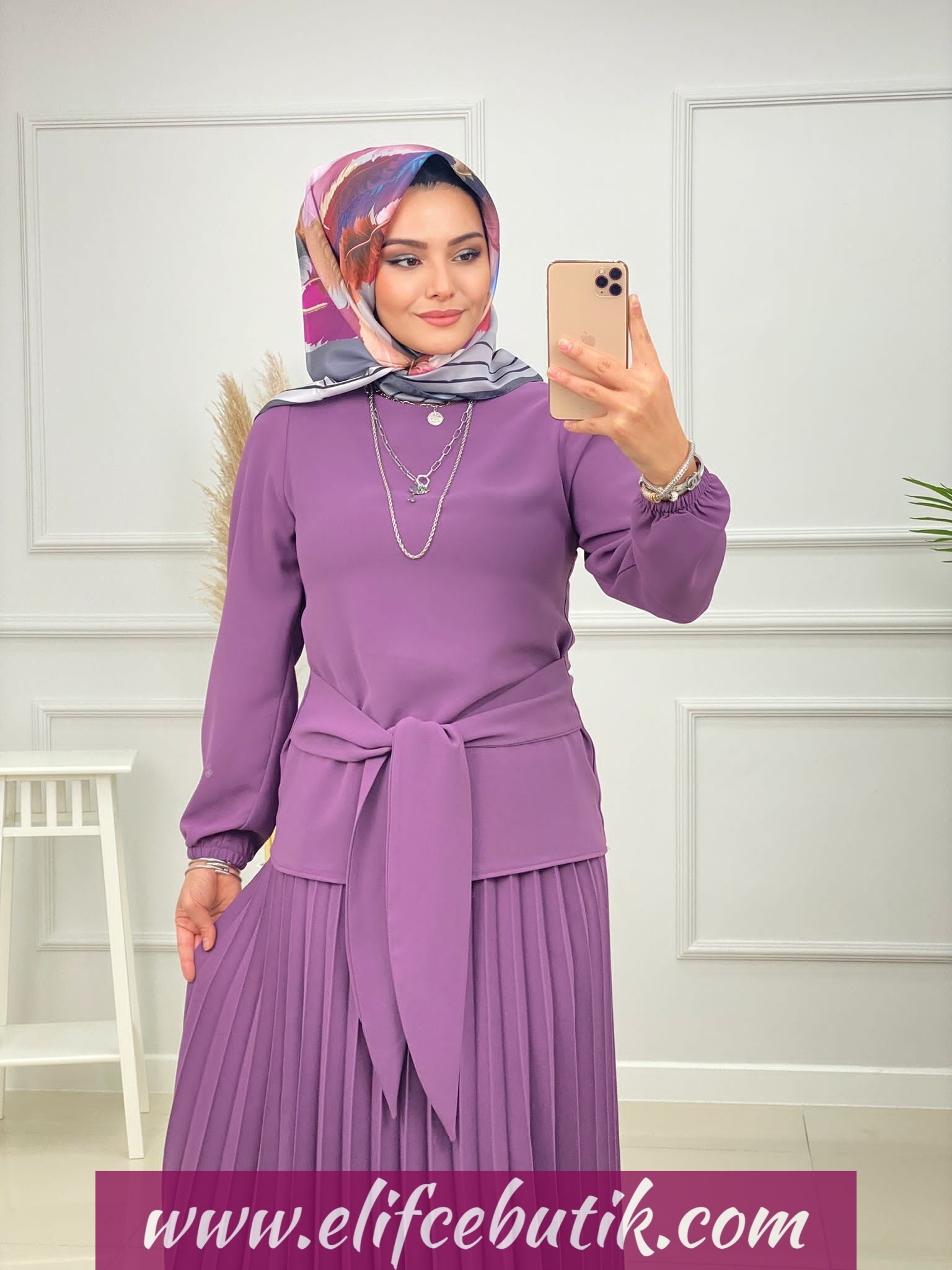 Krep kumaş Funda Etekli takım - Görsel 3