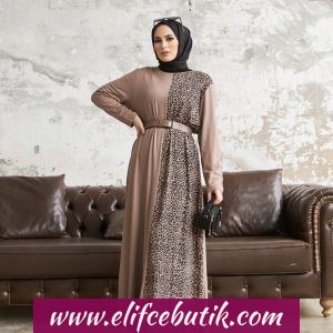 Pamuklu Leopar desenli leopar elbise
