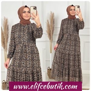 Astarlı Şifon leopar desenli elbise