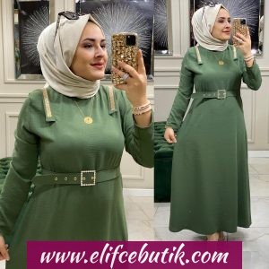 Ayrobin kumaş kemerli elbise