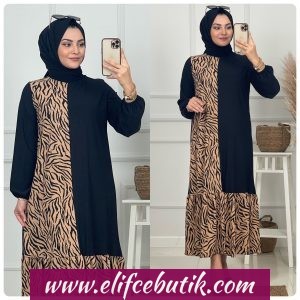 Dokunma kumaş leopar elbise