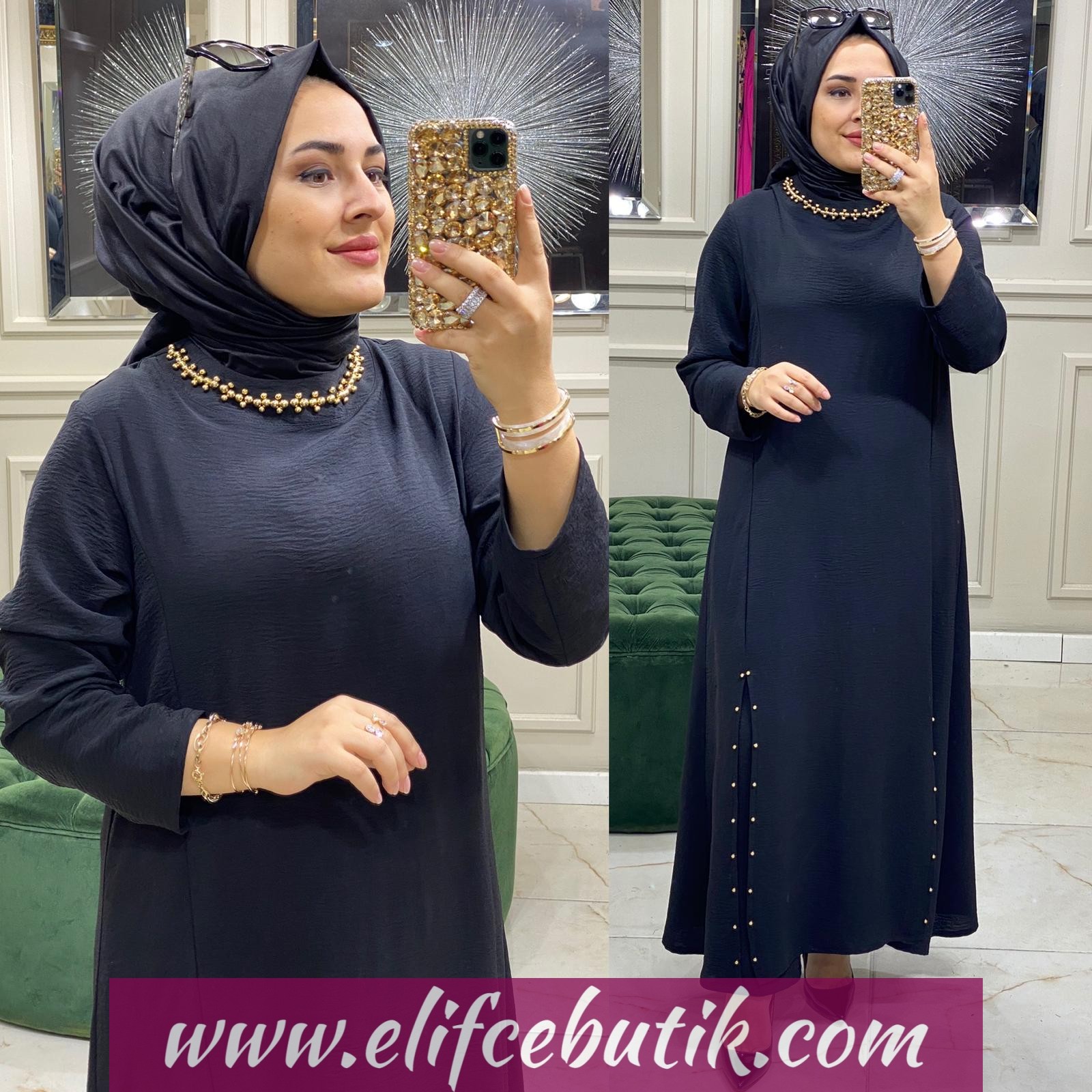 Ayrobin Taşlı yırtmaçlı elbise - Görsel 3