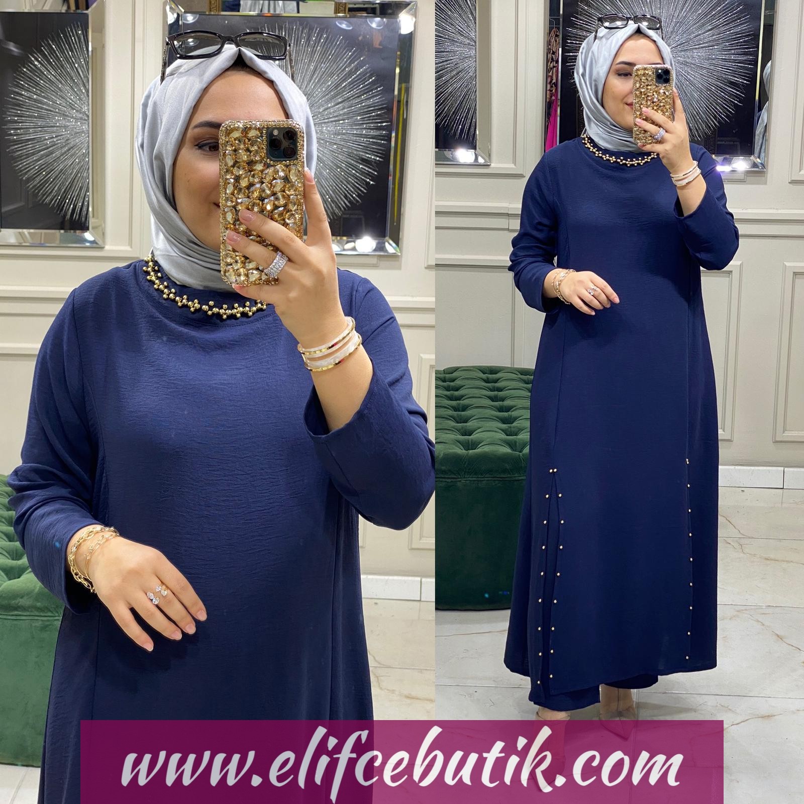 Ayrobin Taşlı yırtmaçlı elbise - Görsel 5