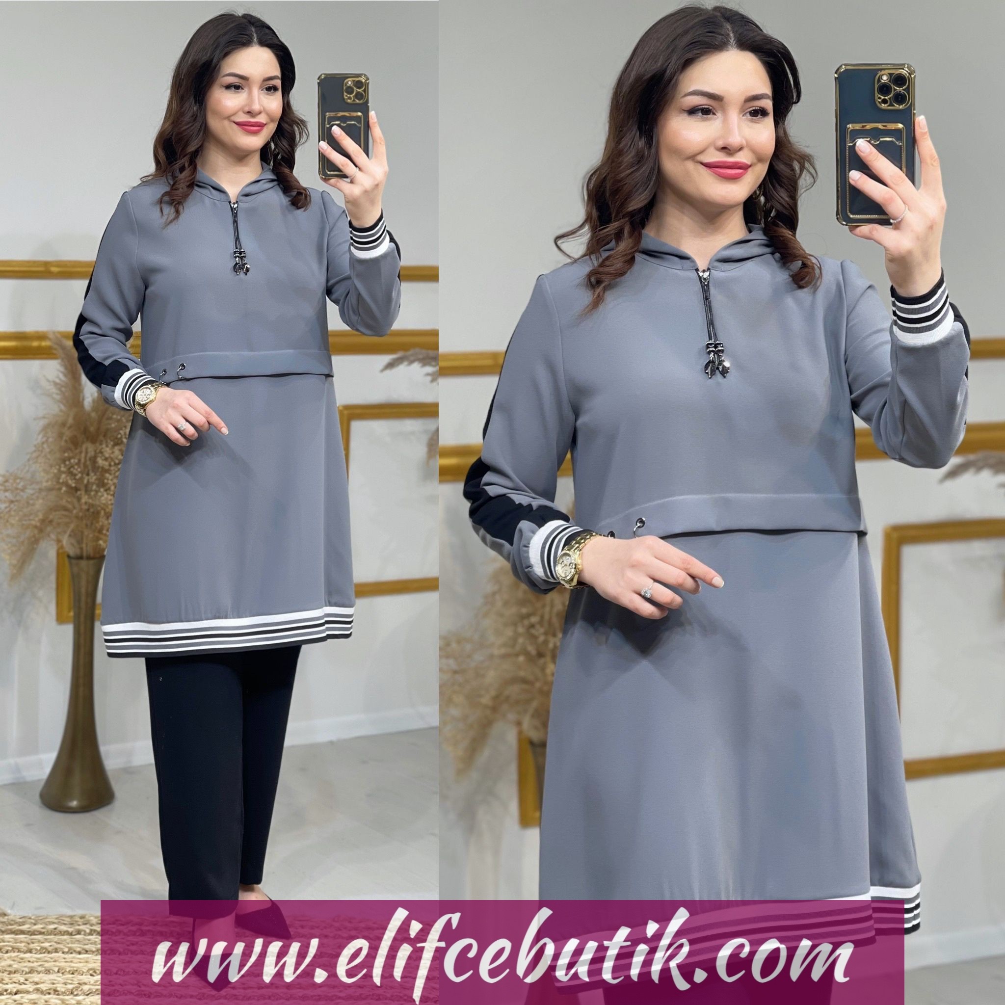 Krep kumaş Büyük beden tunik pantolon - Görsel 3
