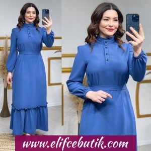 Krep kumaş hâkim yaka elbise