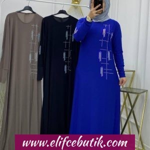 Sandy kumaş taş detaylı Elif elbise