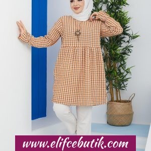 Ekose desenli gofre Tunik
