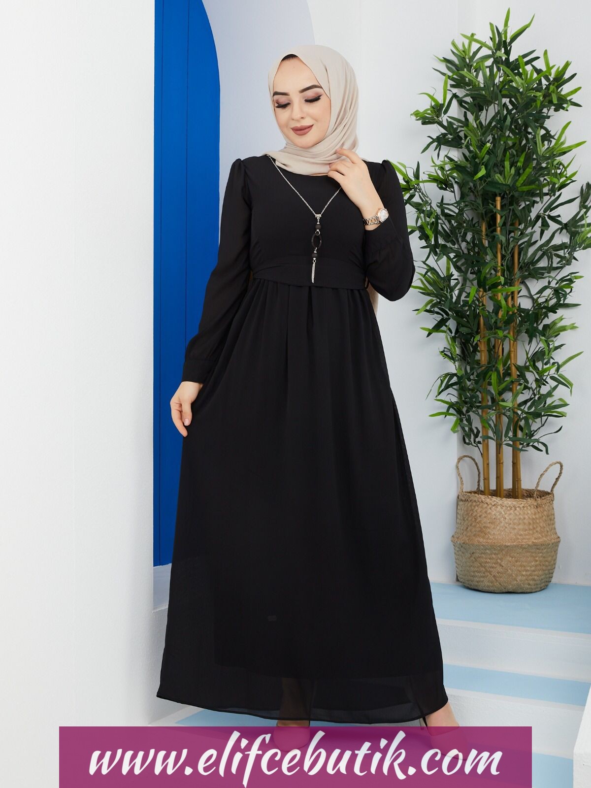 Kolyeli şifon elbise - Görsel 6
