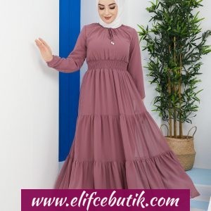 Yaka bağlamalı şifon elbise