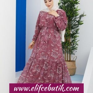 Büyük beden desenli şifon elbise