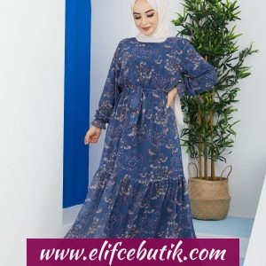 Büyük beden desenli şifon elbise