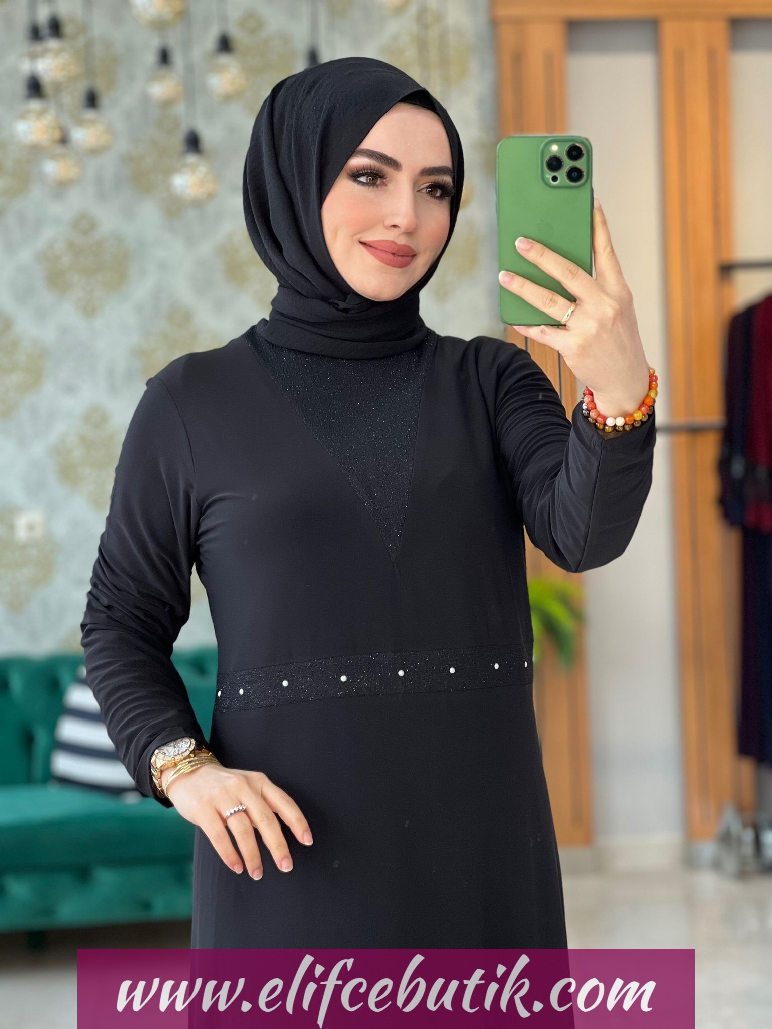 Sandy kumaş esnek kemerli elbise - Görsel 5