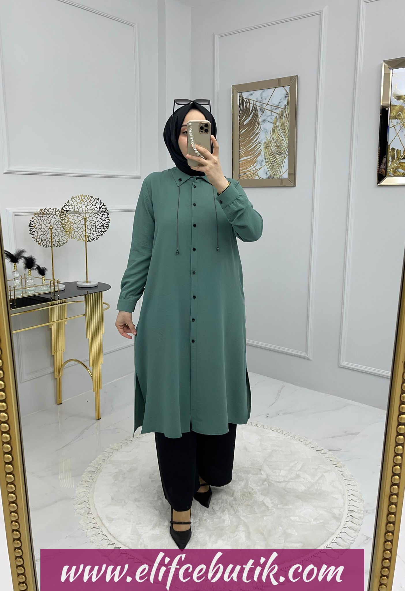 Ayrobin kumaş Firuze Tunik - Görsel 5
