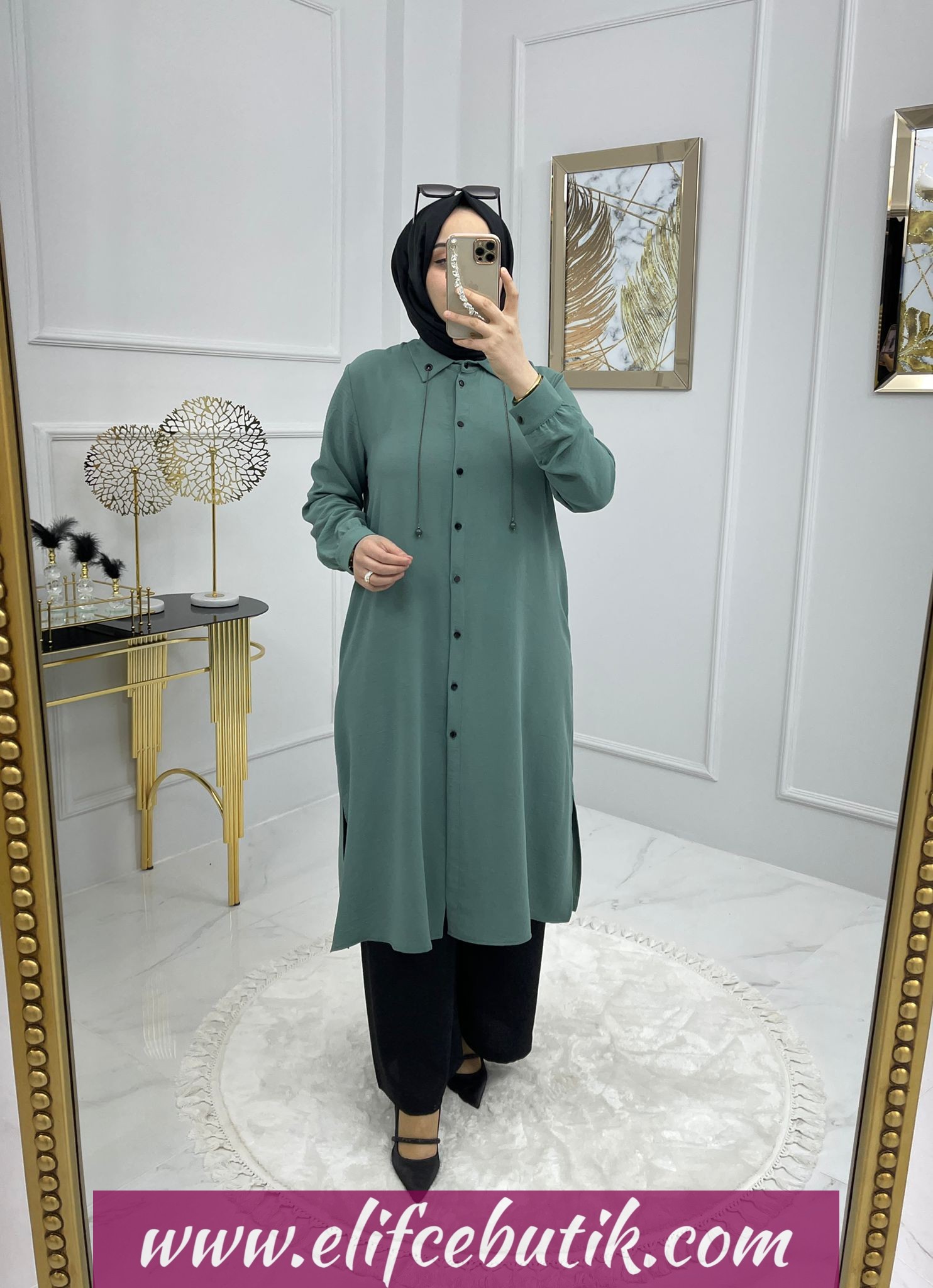 Ayrobin kumaş Firuze Tunik - Görsel 4