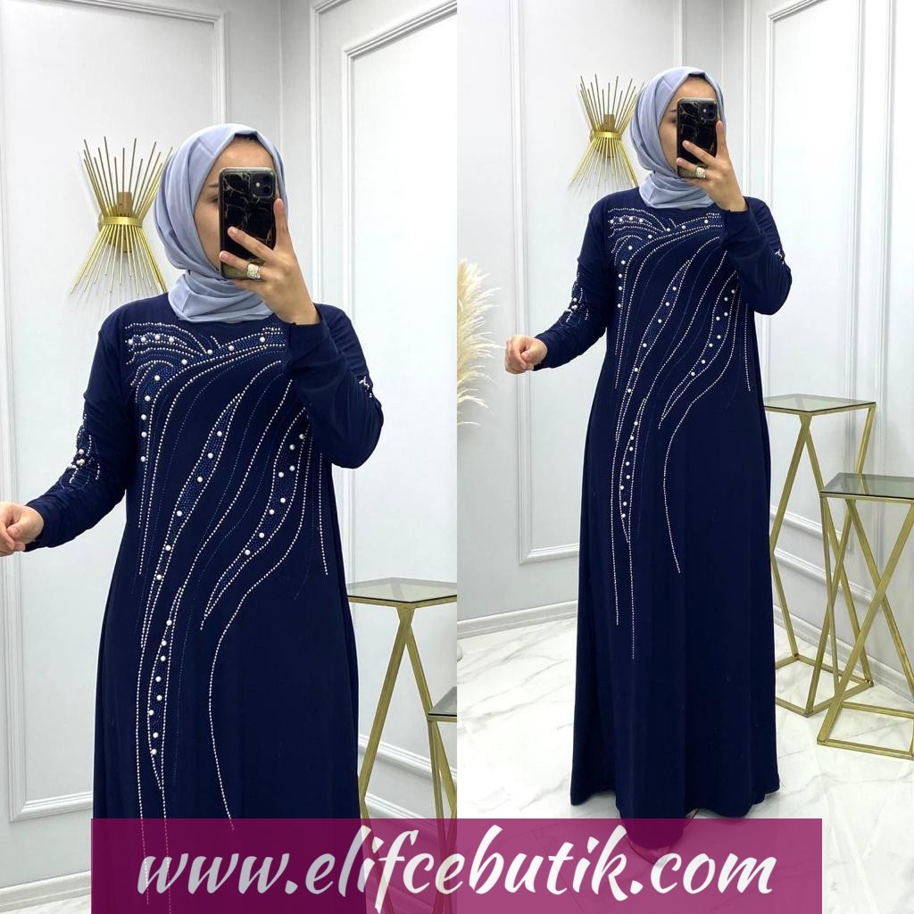 Sandy kumaş İnci detaylı taş elbise - Görsel 2